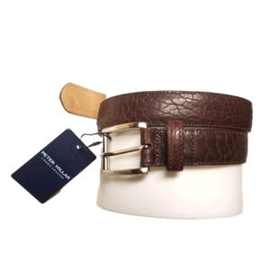 Peter Millar 32 Crown Crafted Pebbled Bison Belt Chocolate CHO Men’s USA $230